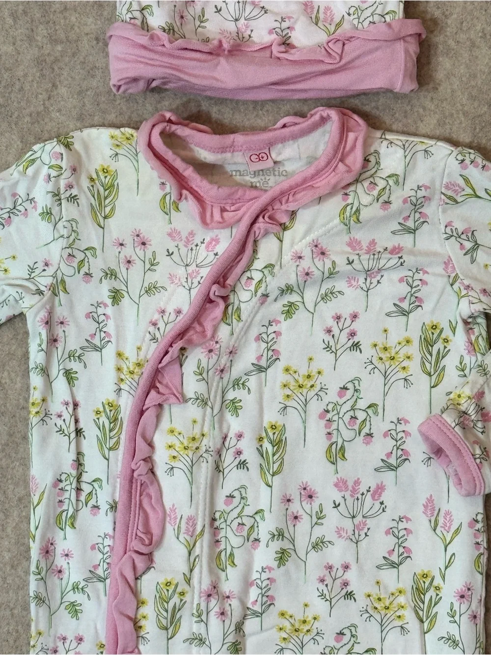 +Magnetic Me Floral Sleep Gown Knot Hat Set Newborn 3M Baby Girl Modal Ruffle